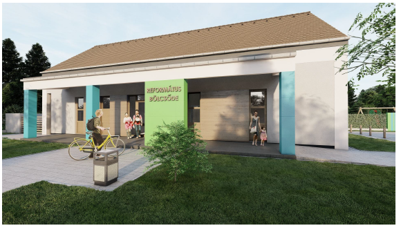 A bölcsőde homlokzati látványterve.